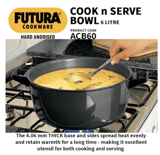 Hawkins Futura 6 Litre Cook n Serve Bowl, Hard Anodised Saucepan with Hard Anodised Lid, Sauce Pan for Cooking and Serving, Black (ACB60) (Aluminium) Visit the Hawkins Store - Image 2
